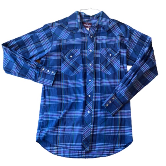Wrangler Other - Vintage Wrangler Cowboy Western Pearl Snap Striped Blue Shirt Mens Medium